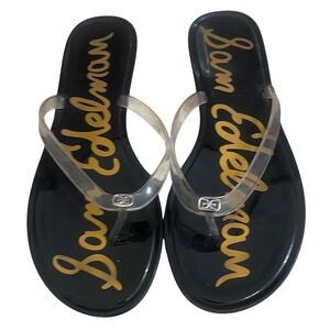 Sam Edelman Gekko Black Clear Jelly Thong Sandals Womens 10 Flat Summer Beach